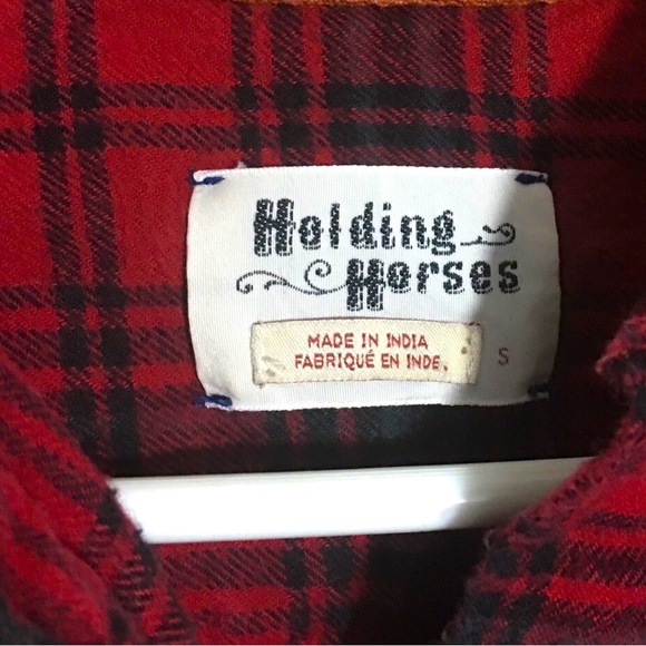 Anthropologie Holding Horses Plaid Flannel Womens Small Button Shirt Boho - Picture 2 of 6